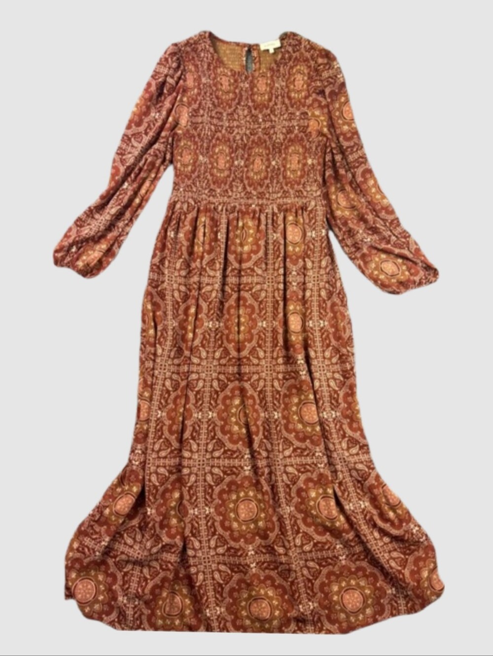 Boho Long Sleeve Maxi Dress - Rust Paisley